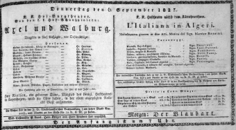 Theaterzettel (Oper und Burgtheater in Wien) 18270906 Seite: 1