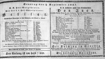 Theaterzettel (Oper und Burgtheater in Wien) 18270909 Seite: 1