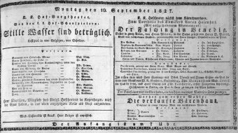 Theaterzettel (Oper und Burgtheater in Wien) 18270910 Seite: 1