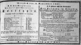 Theaterzettel (Oper und Burgtheater in Wien) 18270912 Seite: 1