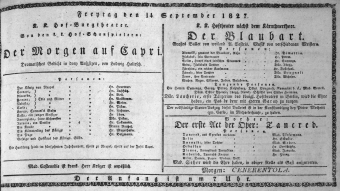 Theaterzettel (Oper und Burgtheater in Wien) 18270914 Seite: 1