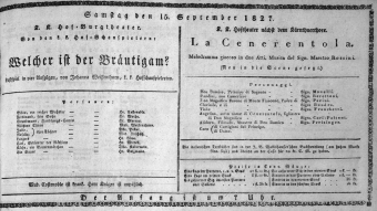 Theaterzettel (Oper und Burgtheater in Wien) 18270915 Seite: 1