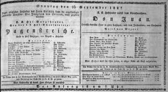 Theaterzettel (Oper und Burgtheater in Wien) 18270916 Seite: 1