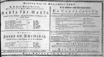 Theaterzettel (Oper und Burgtheater in Wien) 18270917 Seite: 1