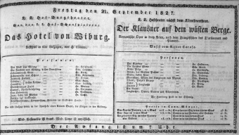 Theaterzettel (Oper und Burgtheater in Wien) 18270921 Seite: 1
