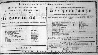 Theaterzettel (Oper und Burgtheater in Wien) 18270927 Seite: 1