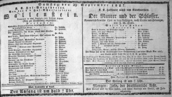Theaterzettel (Oper und Burgtheater in Wien) 18270929 Seite: 1