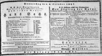 Theaterzettel (Oper und Burgtheater in Wien) 18271004 Seite: 1
