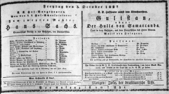 Theaterzettel (Oper und Burgtheater in Wien) 18271005 Seite: 1