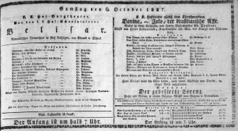 Theaterzettel (Oper und Burgtheater in Wien) 18271006 Seite: 1