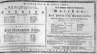 Theaterzettel (Oper und Burgtheater in Wien) 18271009 Seite: 1
