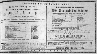 Theaterzettel (Oper und Burgtheater in Wien) 18271010 Seite: 1
