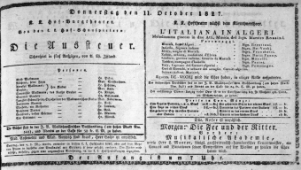Theaterzettel (Oper und Burgtheater in Wien) 18271011 Seite: 1