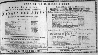Theaterzettel (Oper und Burgtheater in Wien) 18271014 Seite: 1