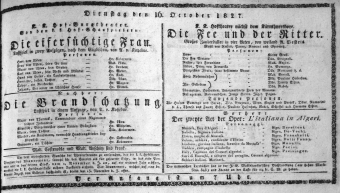 Theaterzettel (Oper und Burgtheater in Wien) 18271016 Seite: 1