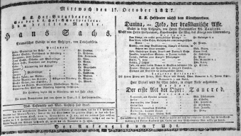 Theaterzettel (Oper und Burgtheater in Wien) 18271017 Seite: 1