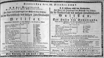 Theaterzettel (Oper und Burgtheater in Wien) 18271018 Seite: 1