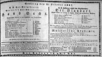 Theaterzettel (Oper und Burgtheater in Wien) 18271021 Seite: 1