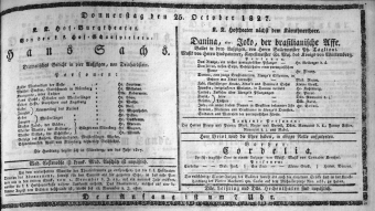 Theaterzettel (Oper und Burgtheater in Wien) 18271025 Seite: 1