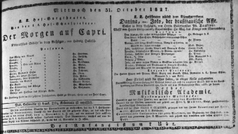 Theaterzettel (Oper und Burgtheater in Wien) 18271031 Seite: 1