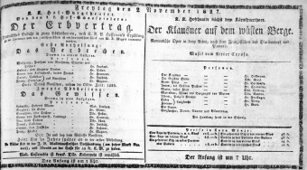 Theaterzettel (Oper und Burgtheater in Wien) 18271102 Seite: 1