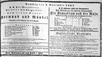 Theaterzettel (Oper und Burgtheater in Wien) 18271103 Seite: 1