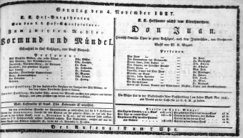 Theaterzettel (Oper und Burgtheater in Wien) 18271104 Seite: 1