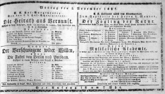 Theaterzettel (Oper und Burgtheater in Wien) 18271105 Seite: 1