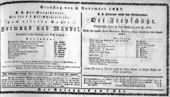 Theaterzettel (Oper und Burgtheater in Wien) 18271106 Seite: 1