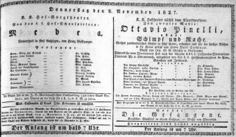 Theaterzettel (Oper und Burgtheater in Wien) 18271108 Seite: 1