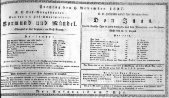 Theaterzettel (Oper und Burgtheater in Wien) 18271109 Seite: 1