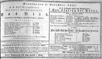 Theaterzettel (Oper und Burgtheater in Wien) 18271111 Seite: 1