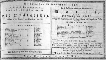 Theaterzettel (Oper und Burgtheater in Wien) 18271113 Seite: 1