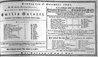 Theaterzettel (Oper und Burgtheater in Wien) 18271117 Seite: 1