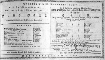 Theaterzettel (Oper und Burgtheater in Wien) 18271118 Seite: 1