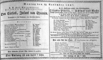 Theaterzettel (Oper und Burgtheater in Wien) 18271119 Seite: 1