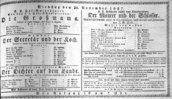 Theaterzettel (Oper und Burgtheater in Wien) 18271120 Seite: 1
