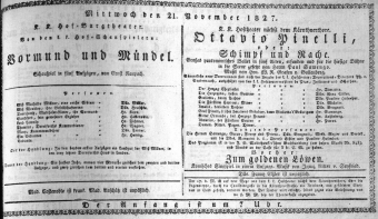 Theaterzettel (Oper und Burgtheater in Wien) 18271121 Seite: 1