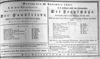 Theaterzettel (Oper und Burgtheater in Wien) 18271126 Seite: 1