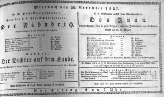 Theaterzettel (Oper und Burgtheater in Wien) 18271128 Seite: 1