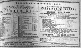 Theaterzettel (Oper und Burgtheater in Wien) 18271129 Seite: 1
