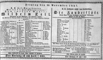 Theaterzettel (Oper und Burgtheater in Wien) 18271130 Seite: 1