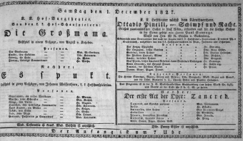 Theaterzettel (Oper und Burgtheater in Wien) 18271201 Seite: 1