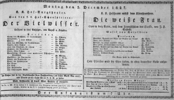 Theaterzettel (Oper und Burgtheater in Wien) 18271203 Seite: 1