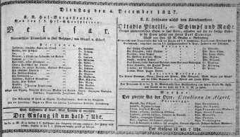 Theaterzettel (Oper und Burgtheater in Wien) 18271204 Seite: 1