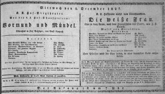 Theaterzettel (Oper und Burgtheater in Wien) 18271205 Seite: 1