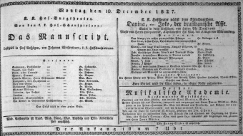 Theaterzettel (Oper und Burgtheater in Wien) 18271210 Seite: 1