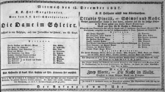Theaterzettel (Oper und Burgtheater in Wien) 18271212 Seite: 1