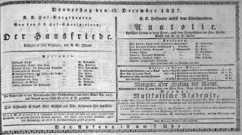 Theaterzettel (Oper und Burgtheater in Wien) 18271213 Seite: 1