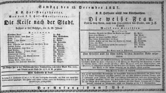 Theaterzettel (Oper und Burgtheater in Wien) 18271215 Seite: 1